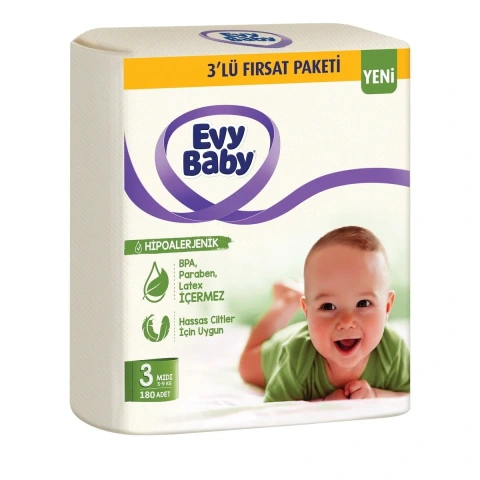 Evy Baby 3 Numara Ekonomik Paket Bebek Bezi 30 Adet