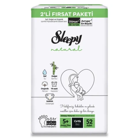 Sleepy Bebek Bezi Natural 5+ Beden Junior 13 20 Kg 52 li Fırsat Paket