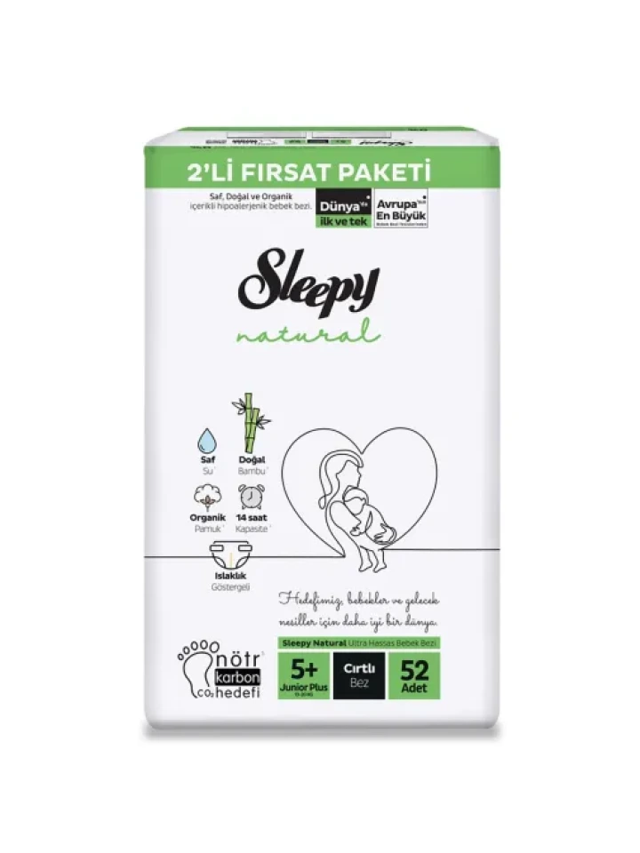 Sleepy Bebek Bezi Natural 5+ Beden Junior 13 20 Kg 52 li Fırsat Paket