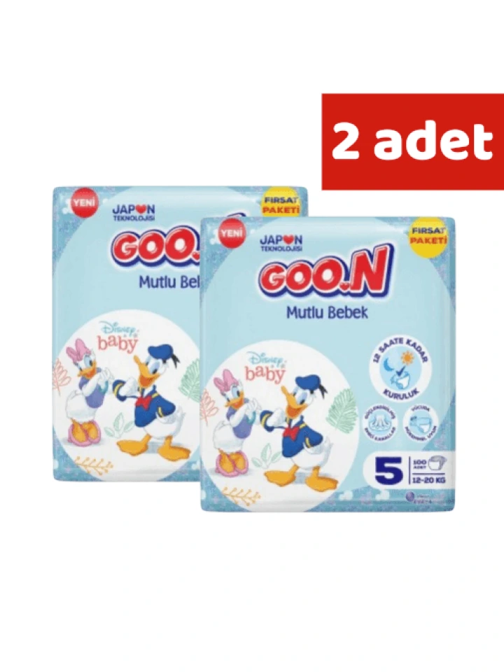 Goon Mutlu Bebek Bebek Bezi 5 Beden 12 ila 20 Kg 100 Lü Aylık Fırsat Paketi