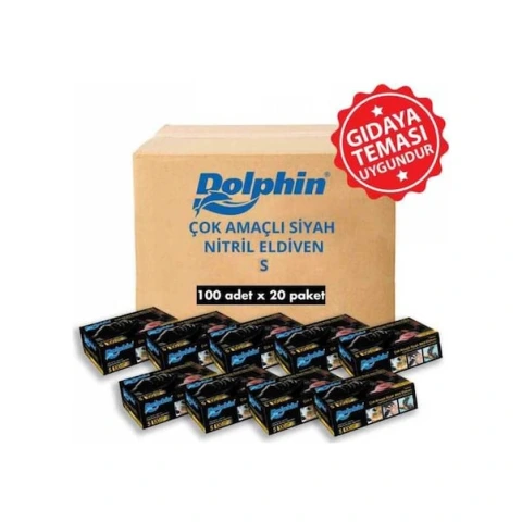 Dolphin Çok Amaçlı Siyah Nitril Eldiven S 20 x 100 Adet