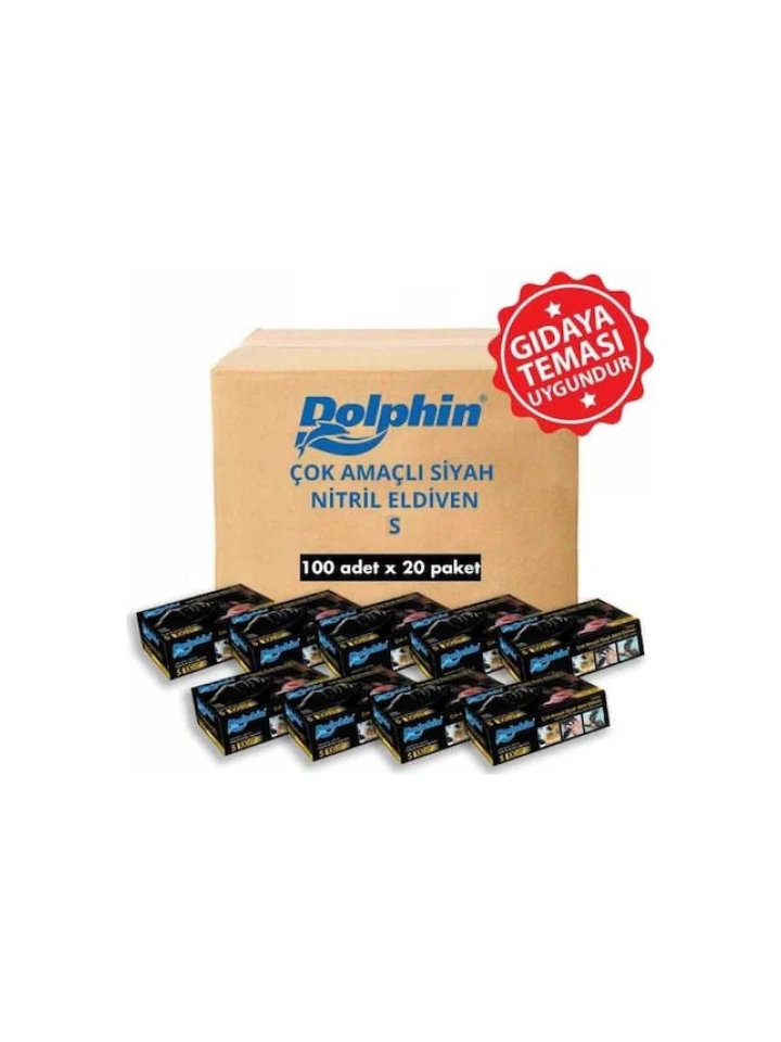 Dolphin Çok Amaçlı Siyah Nitril Eldiven S 20 x 100 Adet