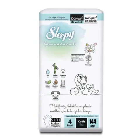 Sleepy Bebek Bezi Bio Natural 4 Numara Maxi Jumbo Paket 144Lü