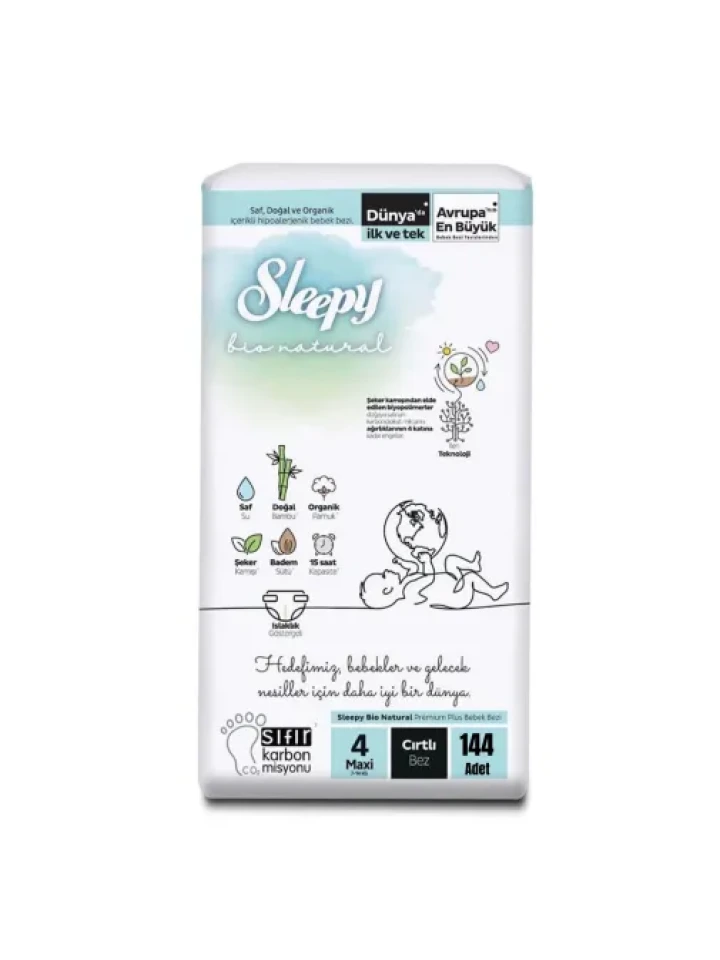 Sleepy Bebek Bezi Bio Natural 4 Numara Maxi Jumbo Paket 144Lü