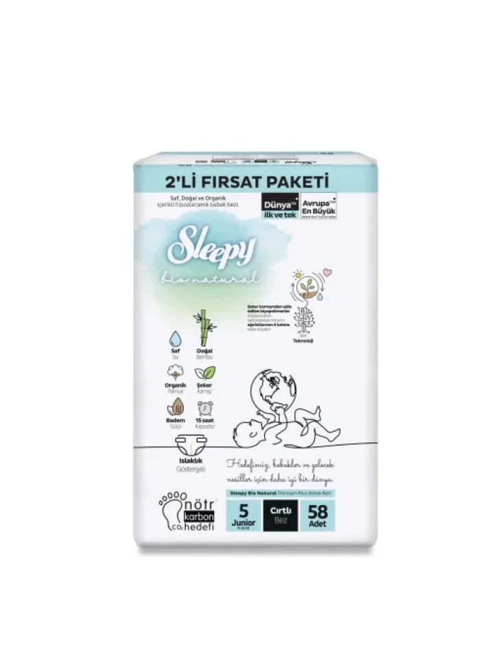Sleepy Bebek Bezi Bio Natural 5 Numara Junior 58Li Fırsat Paket
