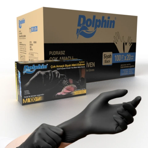 Dolphin Çok Amaçlı Siyah Nitril Eldiven M 100 Adet x 20 Paket - Koli