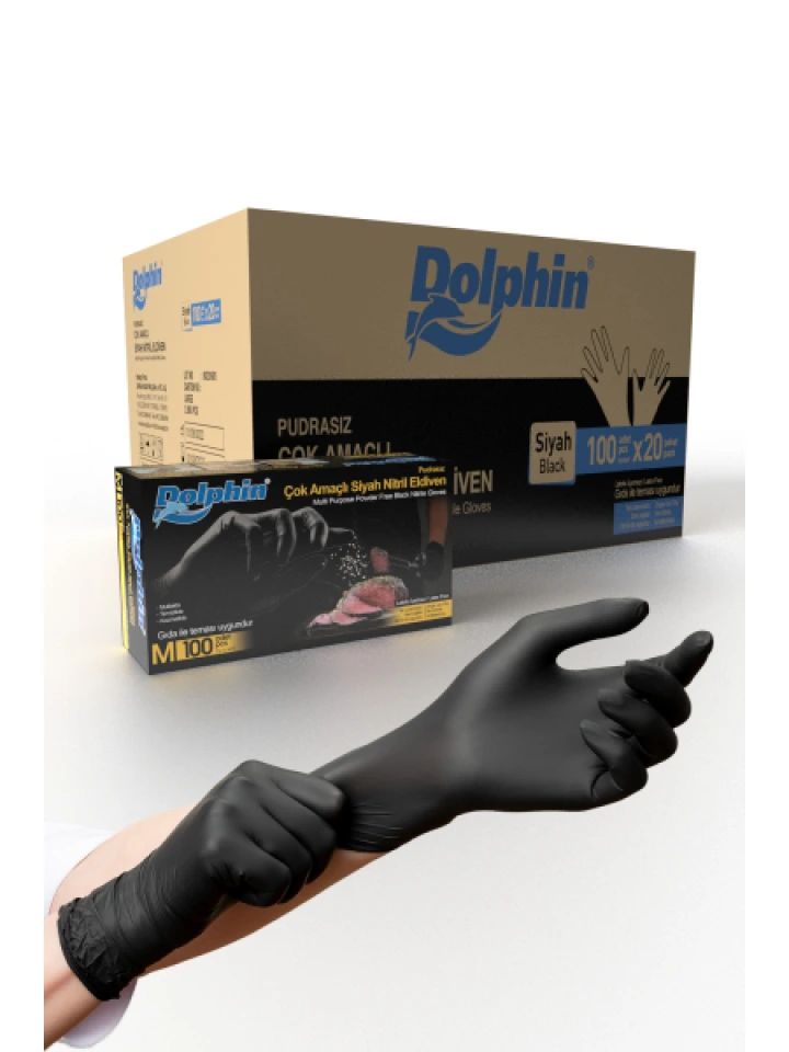 Dolphin Çok Amaçlı Siyah Nitril Eldiven M 100 Adet x 20 Paket - Koli