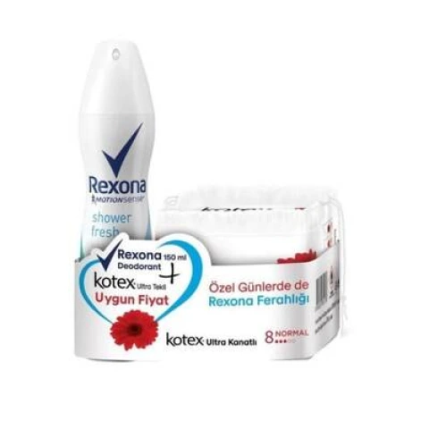 Rexona Shower Fresh Kadın Deo 150 Ml Kotex Normal 8'l Set Hediyeli