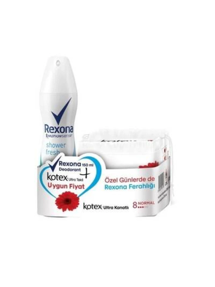 Rexona Shower Fresh Kadın Deo 150 Ml Kotex Normal 8'l Set Hediyeli