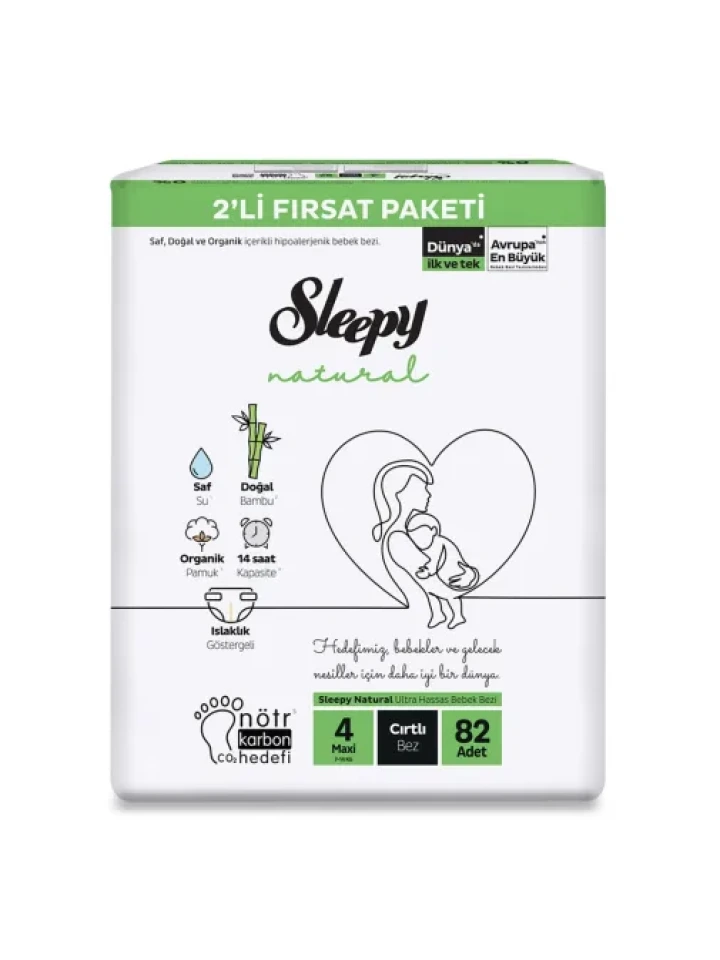 Sleepy Bebek Bezi Natural 4 Beden Maxi 7-14 Kg 82Li Fırsat Paket
