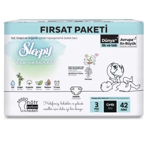 Sleepy Bebek Bezi Bio Natural 3 Numara Midi 42Li Fırsat Paket