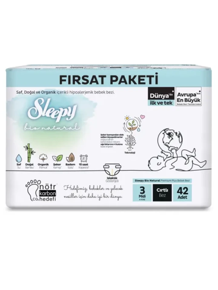 Sleepy Bebek Bezi Bio Natural 3 Numara Midi 42Li Fırsat Paket