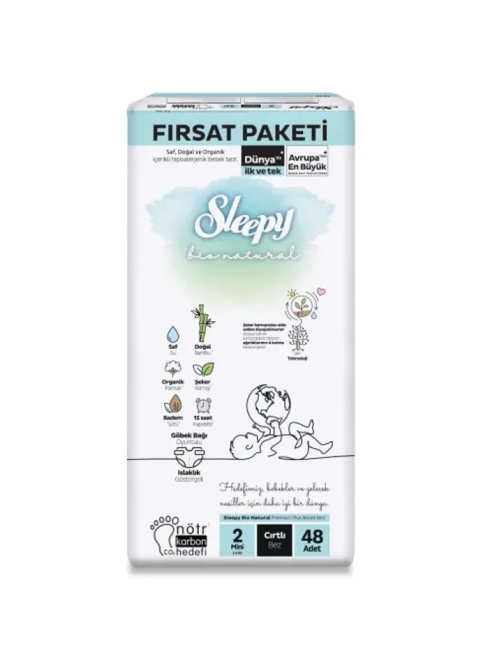 Sleepy Bebek Bezi Bio Natural 2 Numara Mini 48Li Fırsat Paket