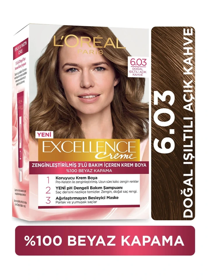 Loreal Excell 6 03 Doğal Işıltılı Açık Kahve Saç Boyası