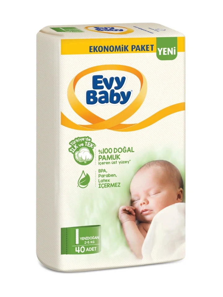 Evy Baby 1 Numara Yenidoğan Ekonomik Paket Bebek Bezi 40 Adet