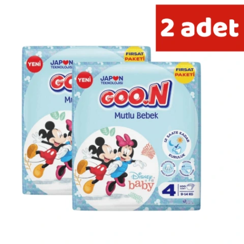 Goon Mutlu Bebek Bebek Bezi 4 Beden 9 ve 14 Kg 100 Lü Aylık Fırsat Paket