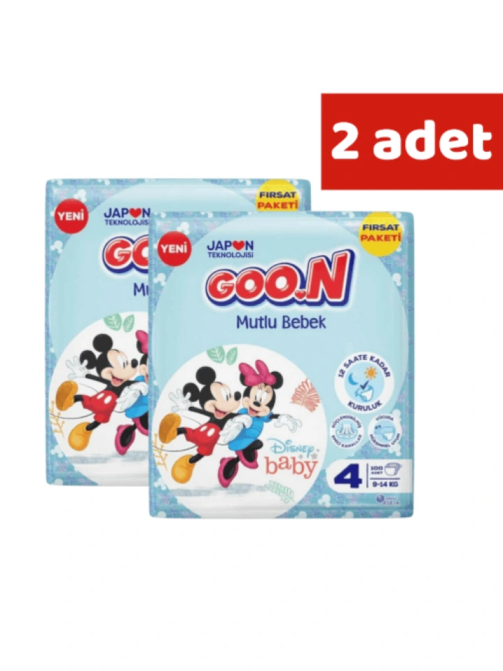 Goon Mutlu Bebek Bebek Bezi 4 Beden 9 ve 14 Kg 100 Lü Aylık Fırsat Paket