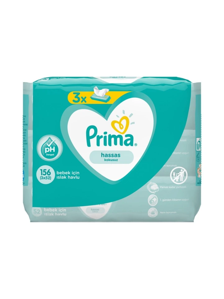 Prima Islak Havlu Hassas Ciltler 3'lü Paket 156 Yaprak