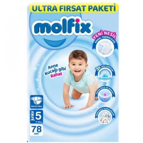 Molfix Bebek Bezi 3D 5 Beden Junior 11-18 Kg 78Li Ultra Fırsat Paketi