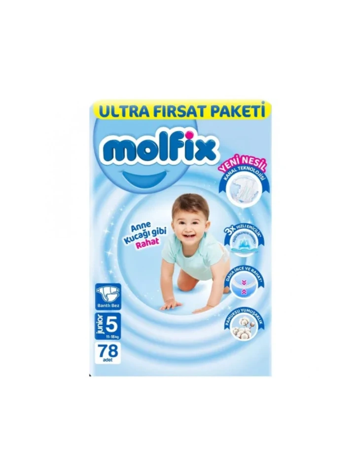 Molfix Bebek Bezi 3D 5 Beden Junior 11-18 Kg 78Li Ultra Fırsat Paketi