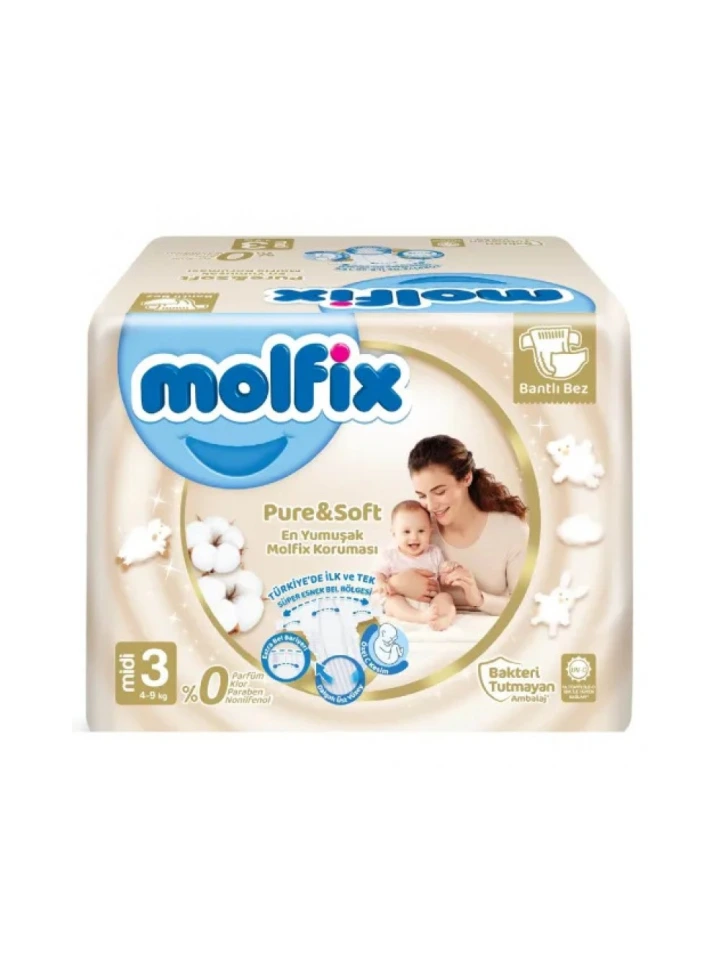 Molfix Pure & Soft Bebek Bezi 3 Beden Midi 4-9 Kg 64Lü Süper Fırsat Paketi