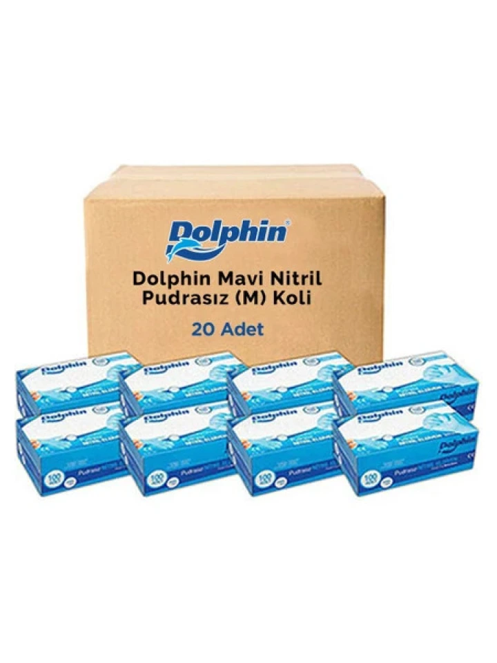 Dolphin Mavi Nitril Eldiven Pudrasız M 100 Adet x 20 Paket - Koli