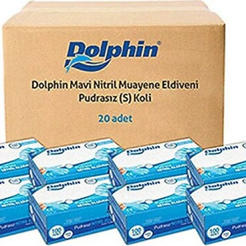 Dolphin Mavi Nitril Eldiven Pudrasız S Boy - 100 Adet x 20 Paket (Koli)