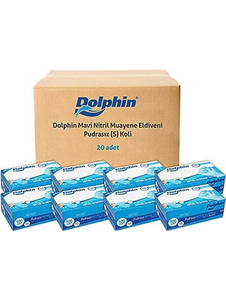 Dolphin Mavi Nitril Eldiven Pudrasız S Boy - 100 Adet x 20 Paket (Koli)