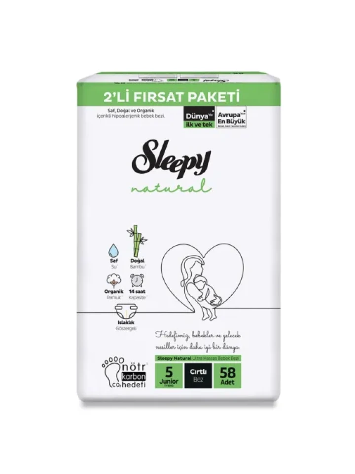 Sleepy Bebek Bezi Natural 5 Beden Junior 11-18 Kg 58Li Fırsat Paket