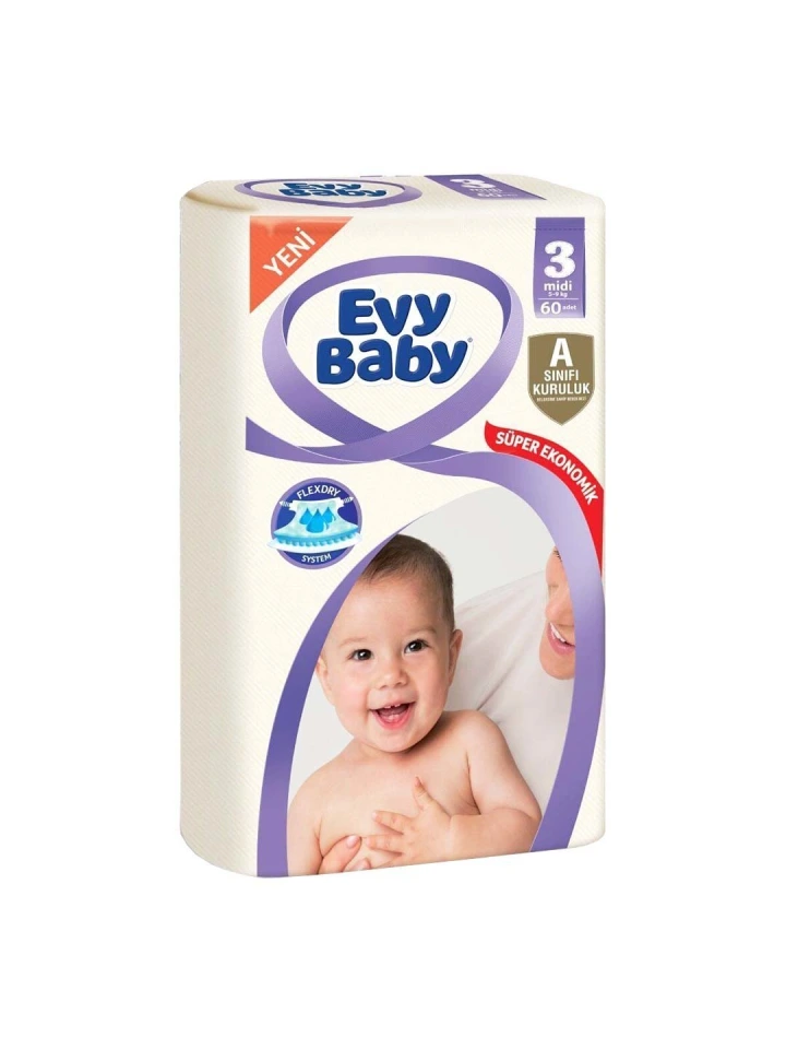 Evy Baby 3 Numara Süper Ekonomik Bebek Bezi 60 Adet